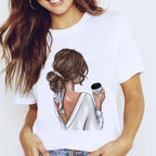 Travel Vacation Girl Fashion Girl Print T-shirt Short Sleeve