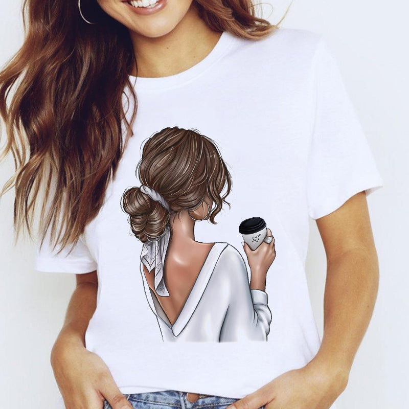 Travel Vacation Girl Fashion Girl Print T-shirt Short Sleeve