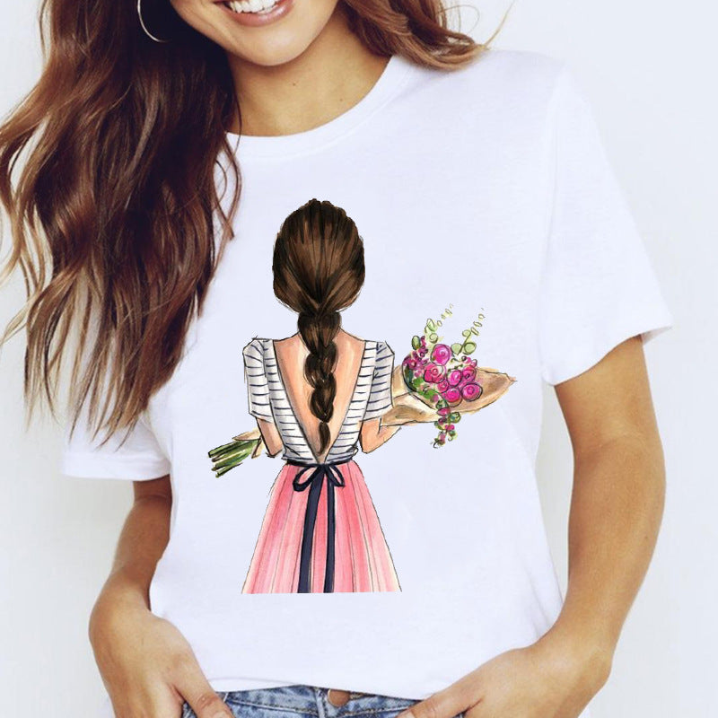 Travel Vacation Girl Fashion Girl Print T-shirt Short Sleeve