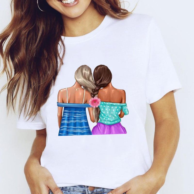 Travel Vacation Girl Fashion Girl Print T-shirt Short Sleeve