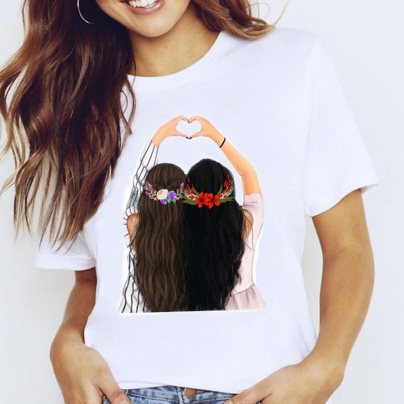 Travel Vacation Girl Fashion Girl Print T-shirt Short Sleeve